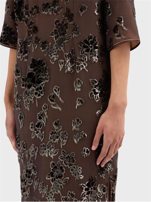 Midi silk-blend dress with velvet floral details PIERRE-LOUIS MASCIA | AB12962MORONERO